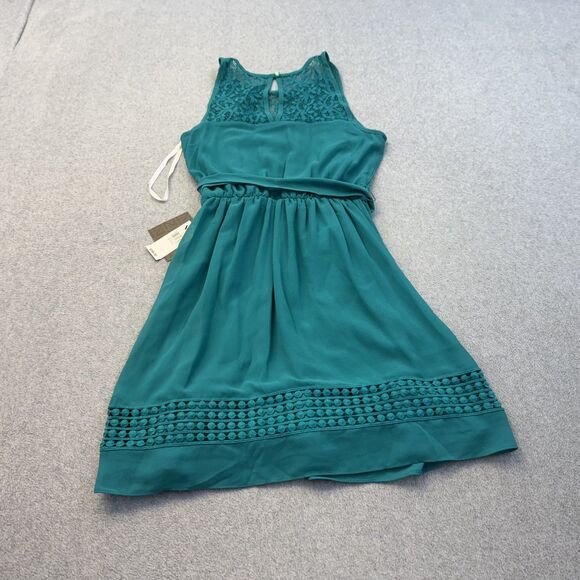 iZ Byer Dress Womens Small Blue Green Short Sleeve Mini Dress NEW - Picture 2 of 9